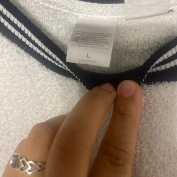 White Cream Sherpa Pullover Sweatshirt Orange Paw Print Varsity Banded Navy Blue - Picture 5 of 6